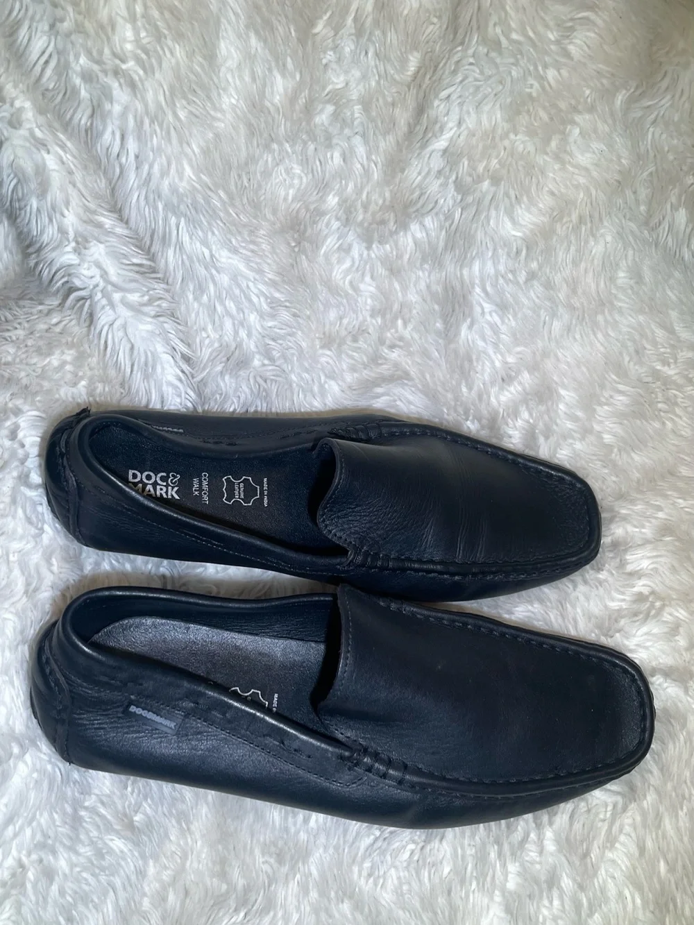 Doc & Mark men’s comfort walk Black Leather Slip-On Moccasin Loafers size 11
